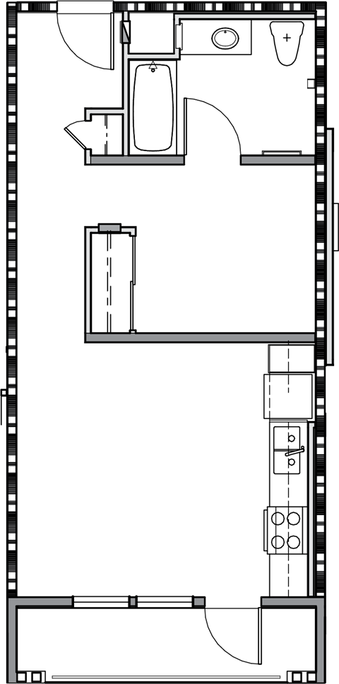 Floor plan for 1 bed, 1 bath, 549 sqft